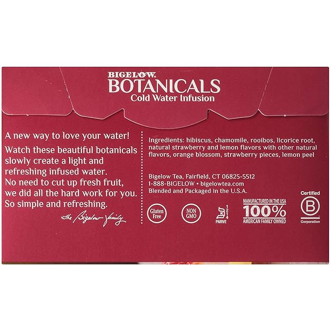 Bigelow Botanicals Cold Water Infusion Strawberry Lemon Orange Blossom Tea Bags 18 Count Box (Pack of 3), Herbal Infusion, Caffeine Free, 54 Tea Bags Total - Bloomnest