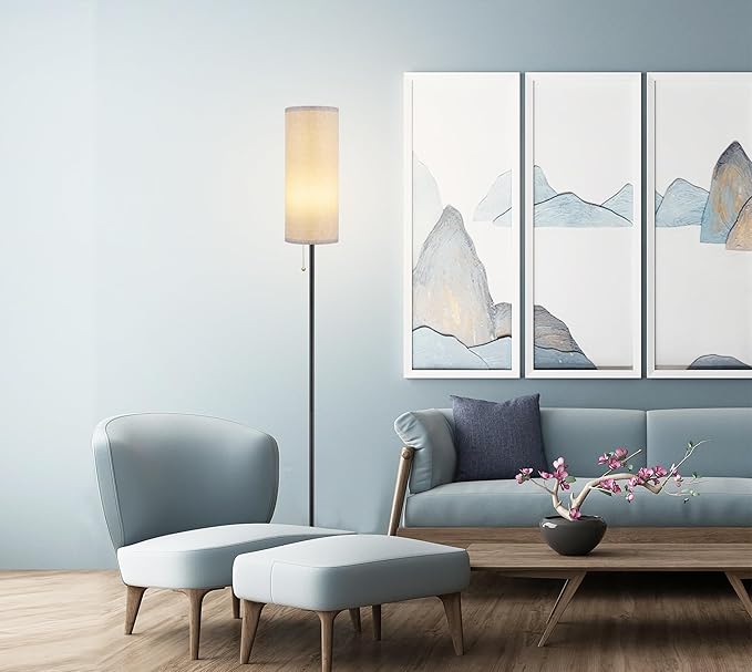 Floor Lamp for Living Room, Modern Standing Lamps with Lampshade, Minimalist Tall Lamp with Chain Switch for Living Room, LED Bulb Included (Gray Shade) - Bloomnest