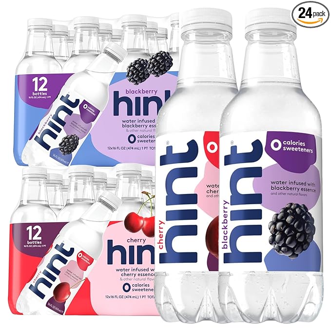 Hint Bottled Water, Blackberry and Cherry- Purified Flavored Water with Zero Calories, Sugar Free, Natural Flavors - 16 Fl Oz (Pack of 24) - Bloomnest
