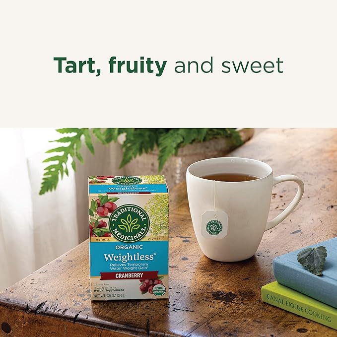 Traditional Medicinals Tea, Organic Weightless with Cranberry - Relieves Temporary Water Weight Gain - Kosher, Non-GMO, Caffeine-Free - 16 Tea Bags - Bloomnest