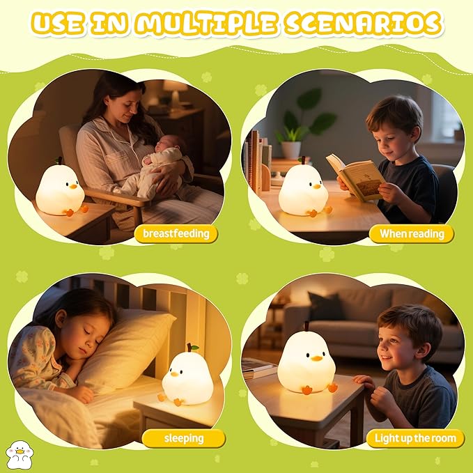 Night Light for Kids, Rechargeable Dimmable Silicone LED Nightlight with 7 Colors, Baby Nursery Night Lamp, Touch Squishy Lamp, Cute Gifts for Girls, Boys, Toddler Room Decor, White Duck - Bloomnest