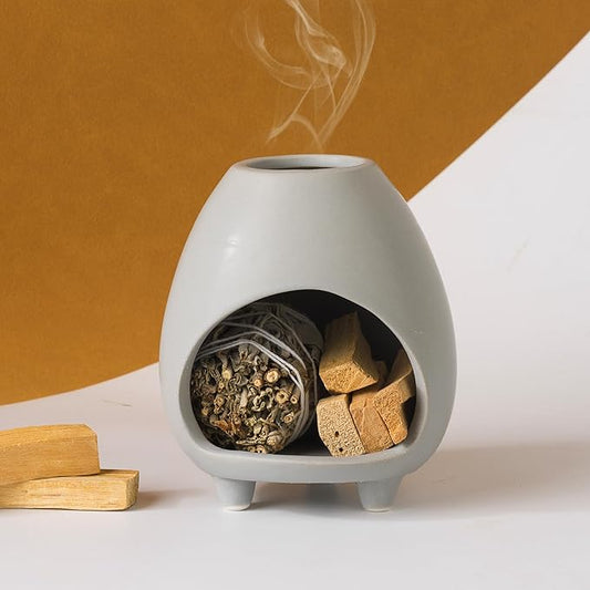 Palo Santo Holder Burner, Handcrafted Ceramic Incense Holder Burner and Ash Catcher for Palo Santo Sticks or sage Bundles, Smudge Bowl, Meditation Home Decor (Gray) - Bloomnest