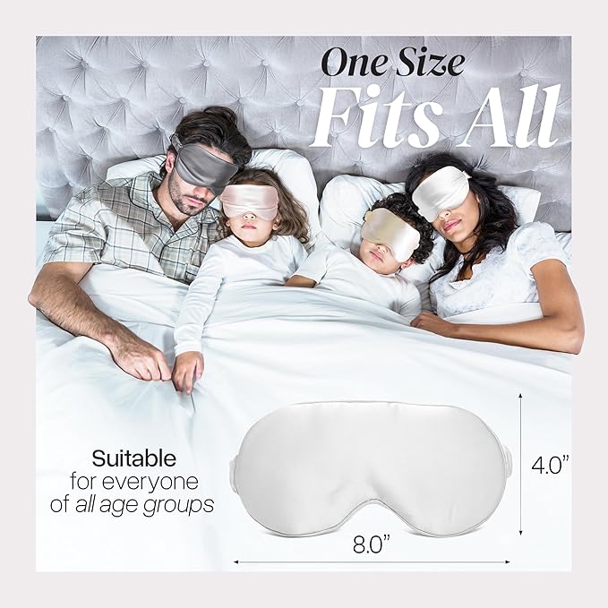 Adjustable Silk Sleep Mask Eye Covers | 100% Pure 6A Mulberry Silk | Blackout & Hypoallergenic | Concealed Strap for Women & Men | for Sleeping & Travel (Ivory White) - Bloomnest