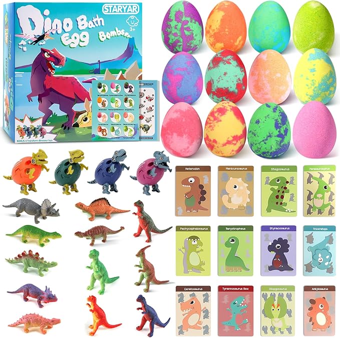 Bath Bombs for Kids with Surprise Toys Inside - 16 Pack Organic Dinosaur Bath Bombs Gift Set, Dinosaur Toys for Kid 3 4 5 6 7 8 9 Years, Bubble Bath Toys, Christmas Gifts, Stocking Stuffers for Kids - Bloomnest
