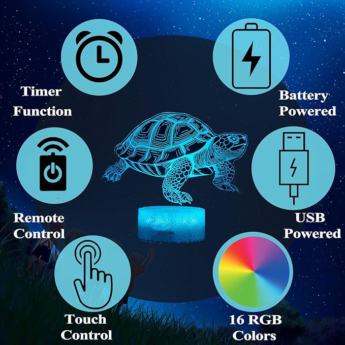 Tortoise Gifts for Men, Turtle Night Light with Remote Control, 16 Colors Changing, Timer, RGB Flashing Mode and Dimmable, Tortoise Gifts Stuff for Men Christmas Decor - Bloomnest