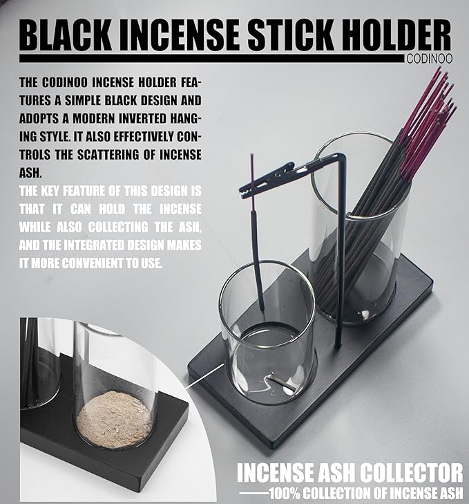 2 in 1 Incense Holder for Sticks Incense Burner Holder with Storage,Glass Upside Down Incense Holder for Sticks with Glass Ash Catcher for Meditation Yoga Spa Room Home Decor[Black] - Bloomnest