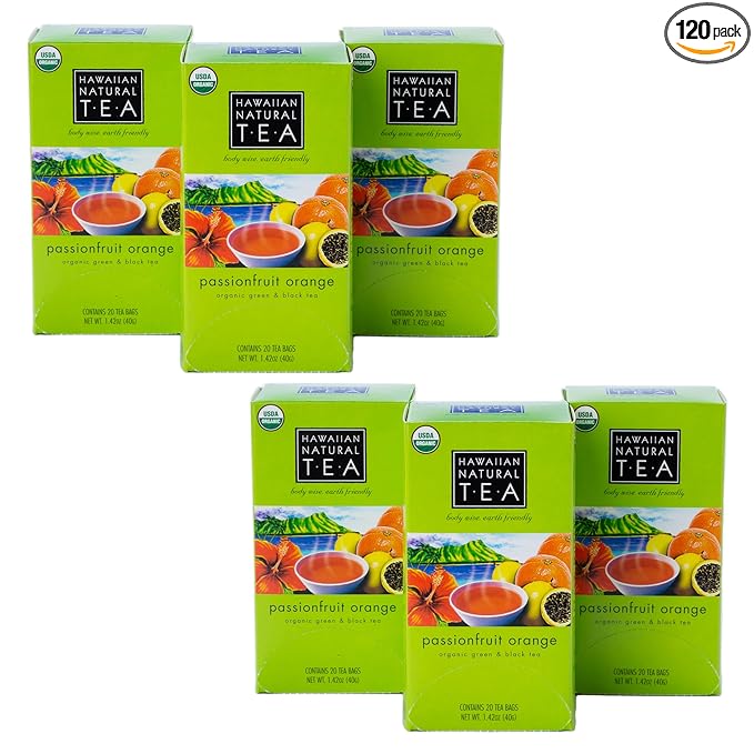 Hawaiian Natural Tea Passion Fruit Orange Flavored Organic Tea - Tropical Fruit Green Tea Blend with Black Tea - Perfect Daily Cup & Gift for Tea Lovers - 120 Tea Bags - Bloomnest
