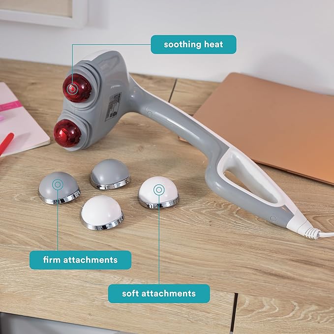 Homedics Back Massager - Heated Automatic Percussion Back, Body and Neck Massager with Dual Pivoting Heads, Interchangeable Nodes, for Shoulders, Legs and Feet, White - Bloomnest