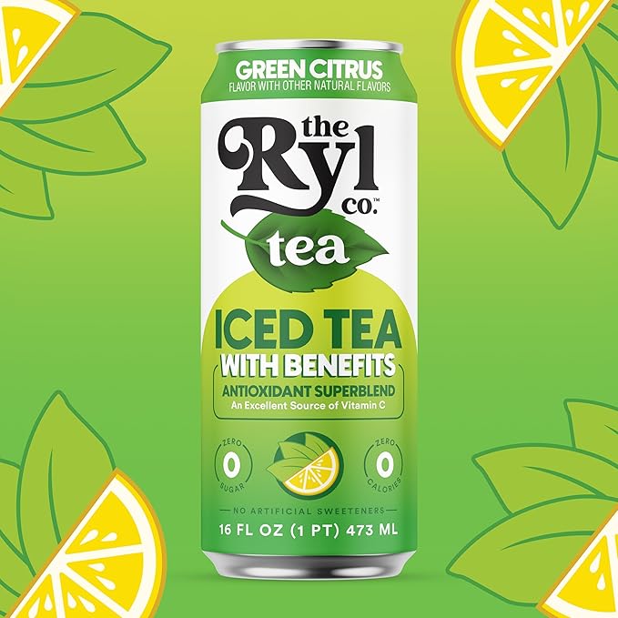 Ryl Iced Tea, Green Citrus Tea, Antioxidant Superblend, Zero Sugar, Low Carb, Zero Calorie - 16.0 Fl Oz (12-Pack) - Bloomnest