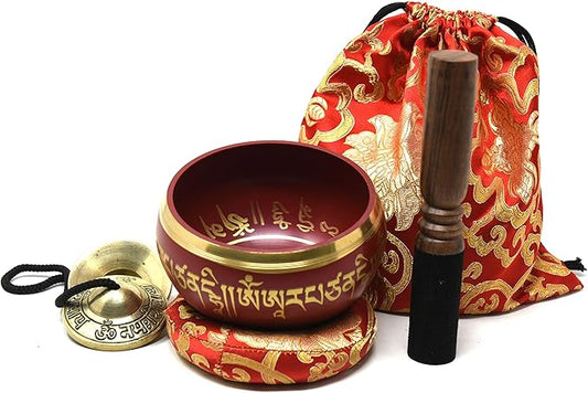 5" Tibetan Meditation Yoga Singing Bowl Set with free Om Tingsha cymbals,wooden Mallet Silk Cushion and Carry bag from Nepal, Singing bowls. TM+THAMELMART+FOR+BEAUTIFUL+MINDS