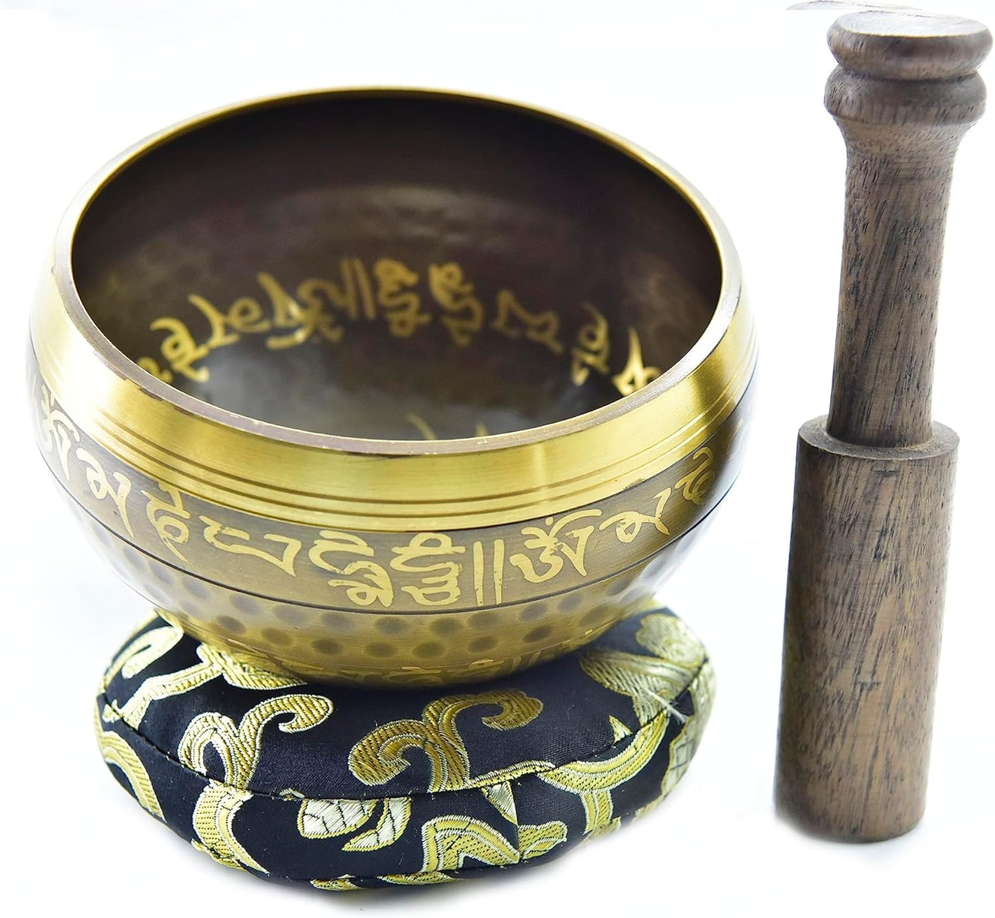 4.25 Inch Authentic Hand Beaten with Healing Mantra Engravings, Meditation Sound Bowl and Wooden Striker Handcrafted in Nepal, Yoga, Chakra Balancing,Healing, and Mindfulness
