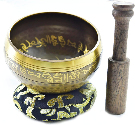 4.25 Inch Authentic Hand Beaten with Healing Mantra Engravings, Meditation Sound Bowl and Wooden Striker Handcrafted in Nepal, Yoga, Chakra Balancing,Healing, and Mindfulness