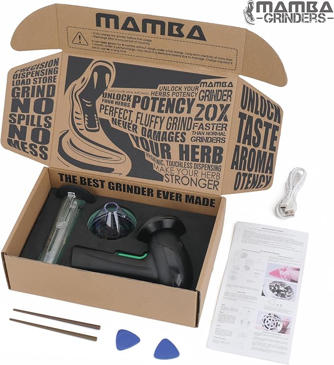 Mamba Monster 3.5g Black USB Electric Herb Grinder. Large Capacity Portable Metal Herbal Machine & Spice Mill for the Kitchen - Bloomnest