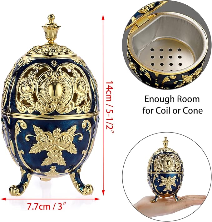 JUXYES Vintage Incense Burner Holder with Removable Ash Catchers, Metal Censer Antique Cone Coil Incense Burner Holder Zinc Alloy Spiritual Aromatherapy Yoga Meditation Gifts Retro Home Decoration - Bloomnest