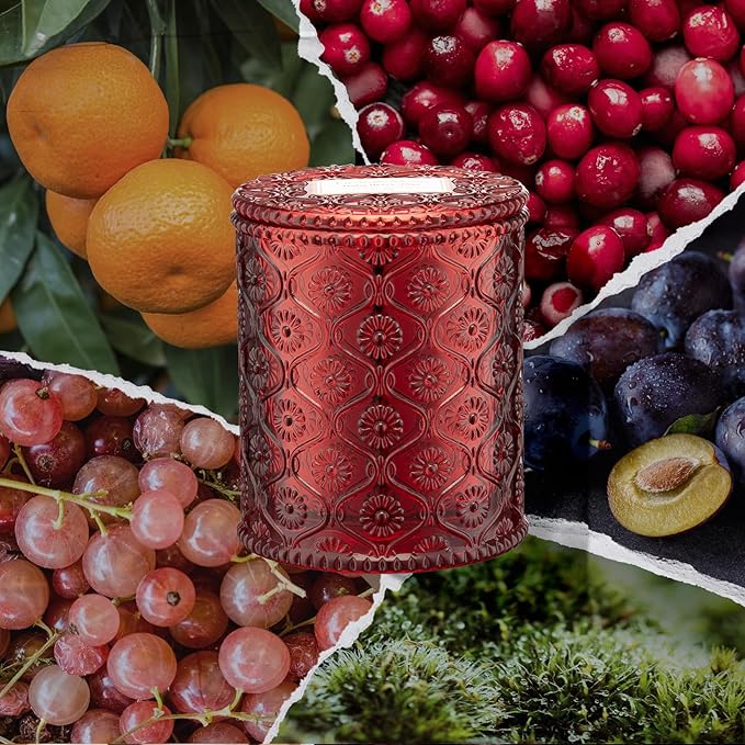 LA JOLIE MUSE Ruby Berry Bliss Scented Candle – Mandarin, Cranberry & Plum | 6 oz Festive Fall Candle | 40 Hours Clean Burn|Vibrant Scent| Gift for Hosts|Fall Tablescapes - Bloomnest