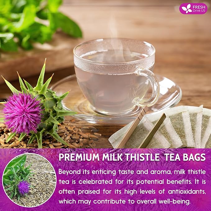 FreshDrinkUS, Premium 30 Milk Thistle Tea Bags, 100% Natural & Pure from Milk Thistle Seeds. Milk Thistle Seed Herbal Tea. Made with Natural Material Tea Bags. No Sugar, No Caffeine, No Gluten, Vegan. - Bloomnest