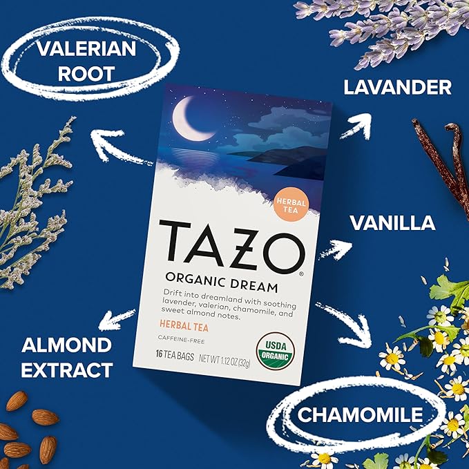 TAZO Organic DREAM Herbal Tea Bags, Caffeine-Free Bedtime Tea, Relaxing Chamomile and Lavender Blend, 16 Total Tea Bags - Bloomnest