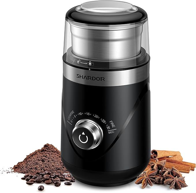 SHARDOR Electric Super Silent Blade Coffee Grinder, Timed Grind Control Rotary Knob, Adjustable Coarse to Fine for Coffee Beans, Spices & Herbs, with 1 Removable Stainless Steel Bowl, Black - Bloomnest