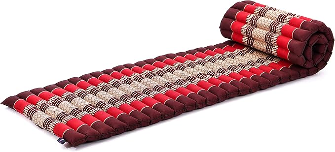 Leewadee - Foldable Floor Mattress - Japanese Roll Up Futon -Trifold Tatami Mat- Guest Floor Bed - Camping Mattress - Thai Massage Mat, Kapok Filled, 75 x 20 inches, Red - Bloomnest