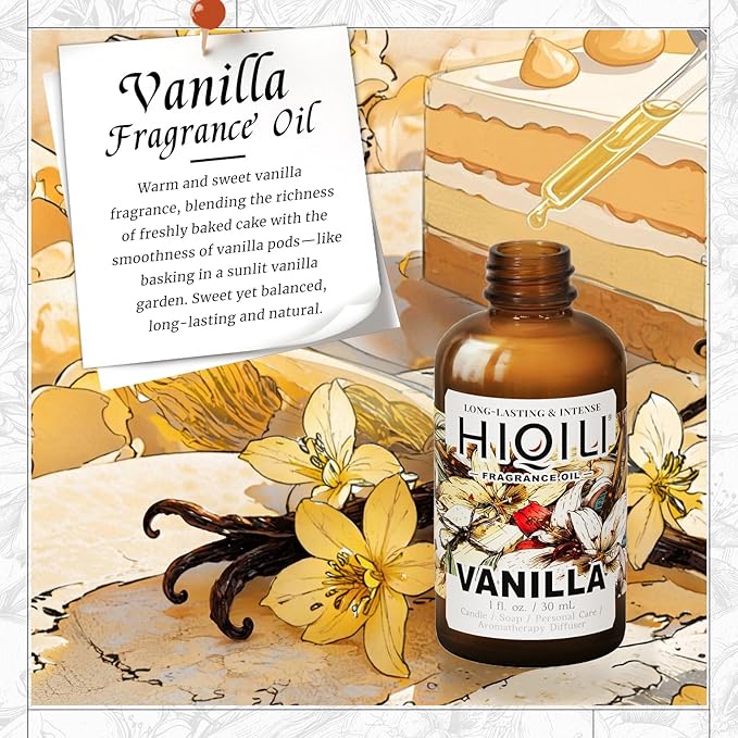 HIQILI Vanilla Fragrance Oil for Body Spray, Diffuser Use, Essential Oil for Candle, Soap, and Women Perfume Making - 1 Fl Oz HIQILI