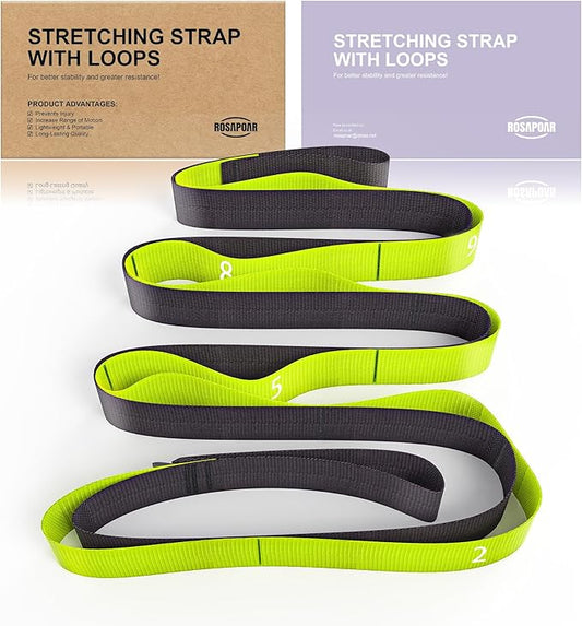 ROSAPOAR Stretching Strap with Loops - Non Elastic Yoga Straps for Physical Therapy, Durable Stretch Bands for Exercise, Flexibility Training, Hamstring & Leg Stretcher, Yoga/Pilates/Gymnastics - Bloomnest