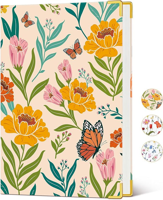Lined Journal Notebook for Women, A5 Hardcover Leather Journaling Notebooks for Writing, 200 Pages Travel Journal, College Ruled Notebook for Work School, Note Taking 5.75'' X 8.38'' Yellow Floral - Bloomnest