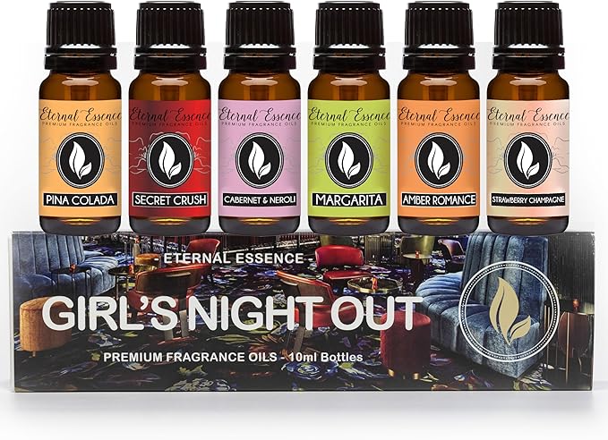 Eternal Essence Oils Girl's Night Out Set of 6 Premium Fragrance Oils - Includes Strawberry Champagne, Pina Colada, Secret Crush, Margarita, Amber Romance, and Cabernet & Neroli Scented Oils - 10ML - Bloomnest