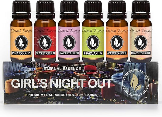 Eternal Essence Oils Girl's Night Out Set of 6 Premium Fragrance Oils - Includes Strawberry Champagne, Pina Colada, Secret Crush, Margarita, Amber Romance, and Cabernet & Neroli Scented Oils - 10ML - Bloomnest