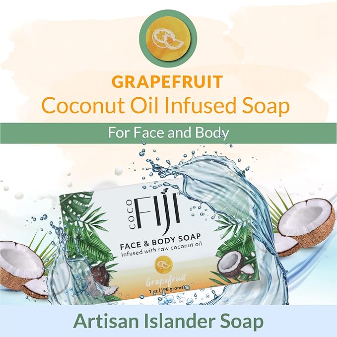 Coco Fiji Soap Bar for Face and Body Infused With Organic Coconut Oil, Grapefruit, Essential Oil, Natural Soap for Moisturizing & Pore Purifying Skin, 7 oz,Pack of 3 - Bloomnest