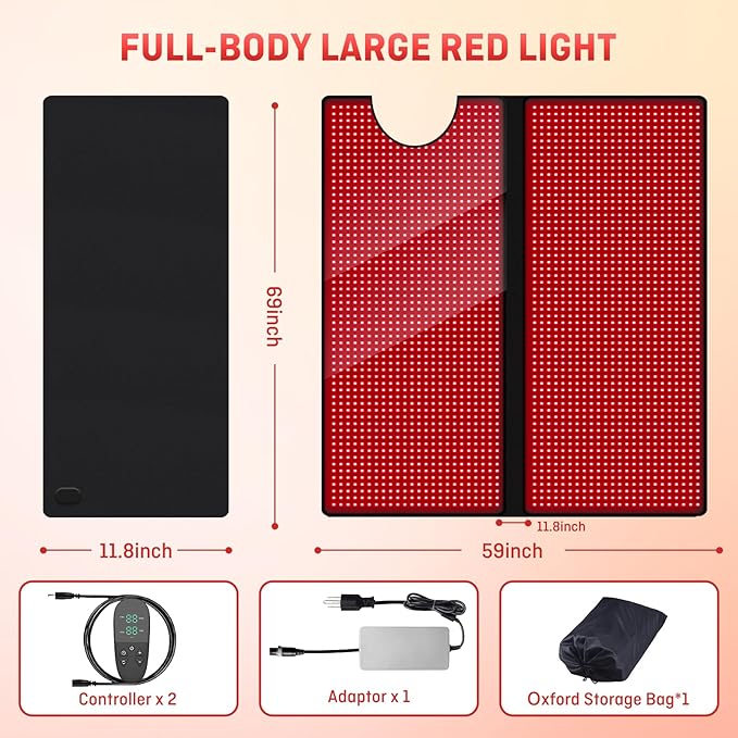 Red Light Therapy Mat - Full Body, Sleep Bag Design, Dual Timer Controllers, 2352 LED Beads, Adjustable Intensity/Pulse, 660nm & 850nm Wavelengths for Pain Relief & Better Sleep, 71" x 31.5" - Bloomnest