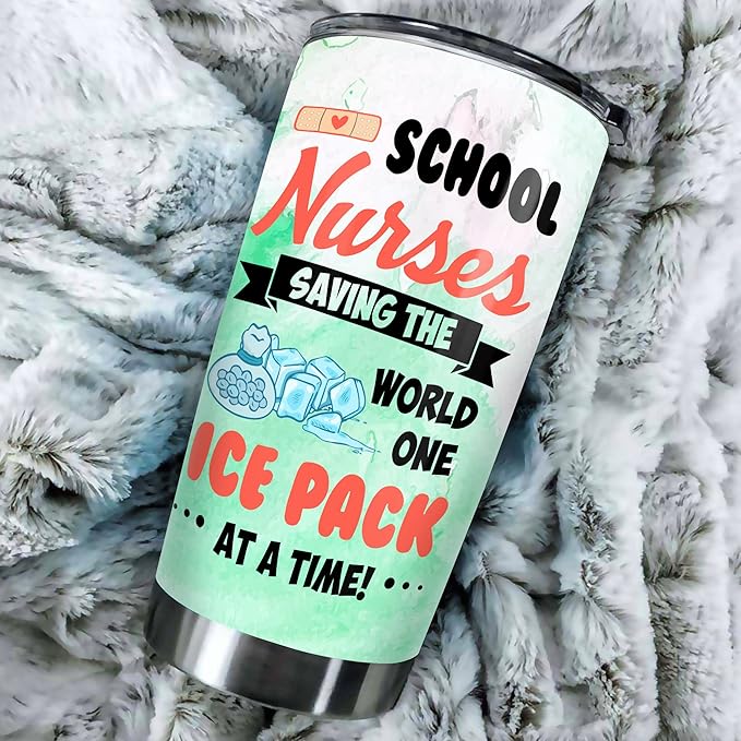 School Nurse Tumbler Stainless Steel 20oz, Funny School Nurse Appreciation Gifts Bulk For Birthday Christmas, School Nurses Day Gifts For Women Men, School Nurse Coffee Cup - Bloomnest