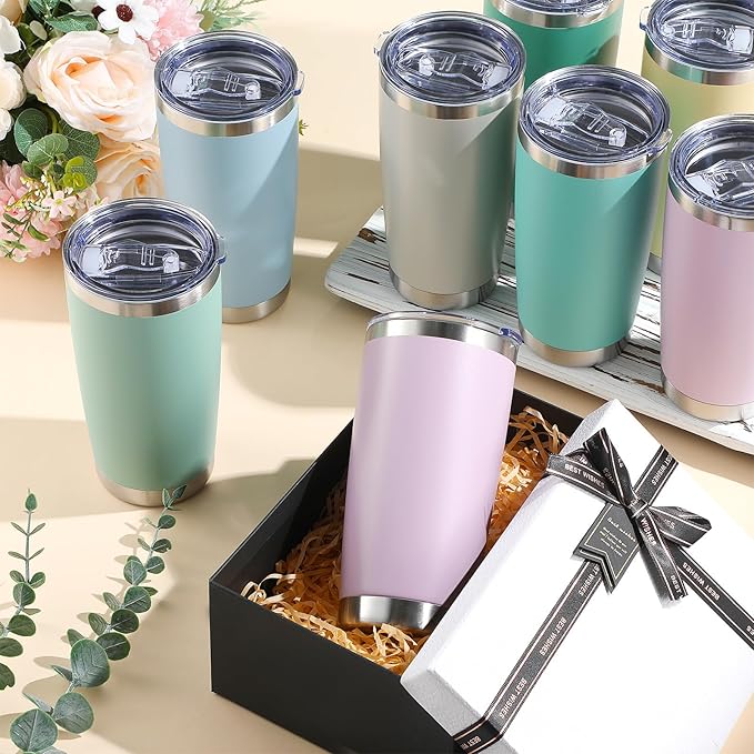 Sieral 36 Packs Stainless Steel Tumbler Bulk with Lid Vacuum Double Wall Insulated Travel Coffee Mug Powder Coated Tumbler Cup for Graduation Wedding Christmas Birthday Party(Matte Color, 20 oz) - Bloomnest