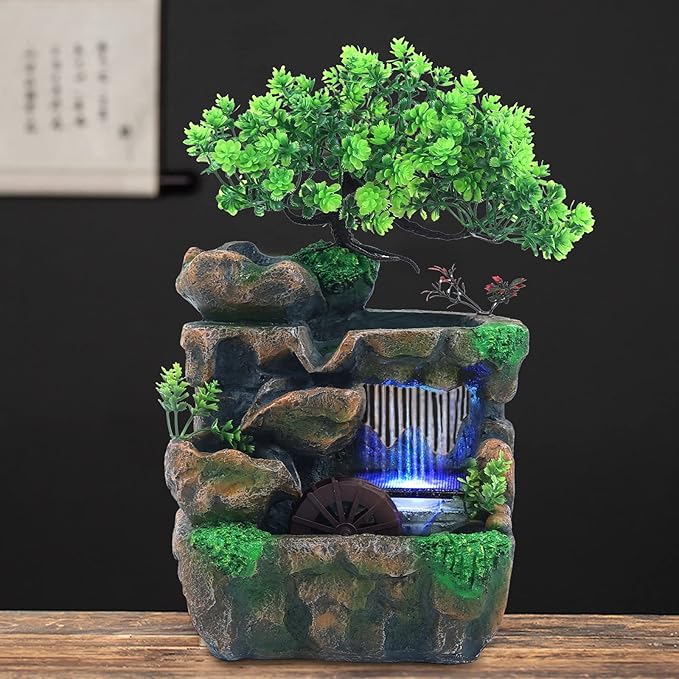 Resin Tabletop Fountain Ornament, Indoor Relaxation Desktop Fountain Waterfall, Desktop Water Fountain for Home Office Bedroom Desk Decoration - Bloomnest