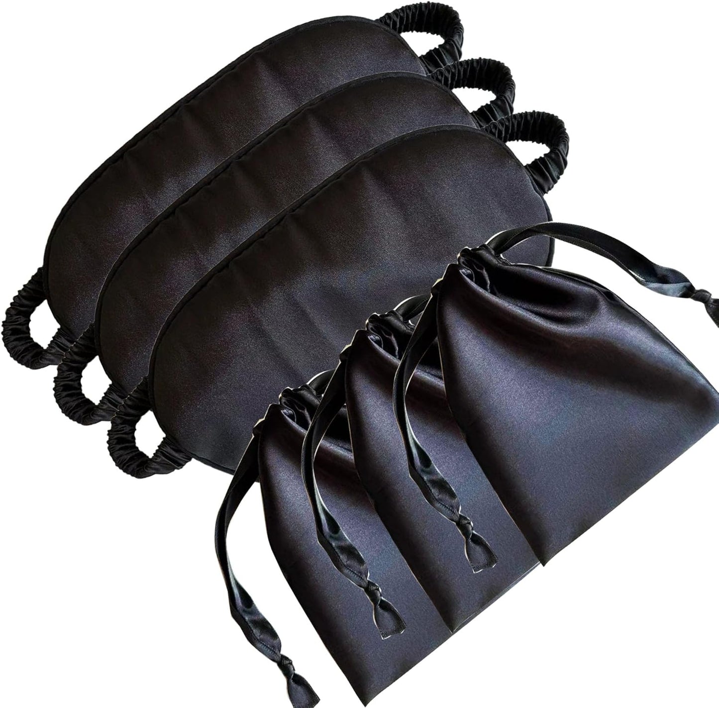 Silk Eye Mask for Sleeping - Satin Eye Cover with Silk Storage Bag Dark_Black 3Pcs Save 20%