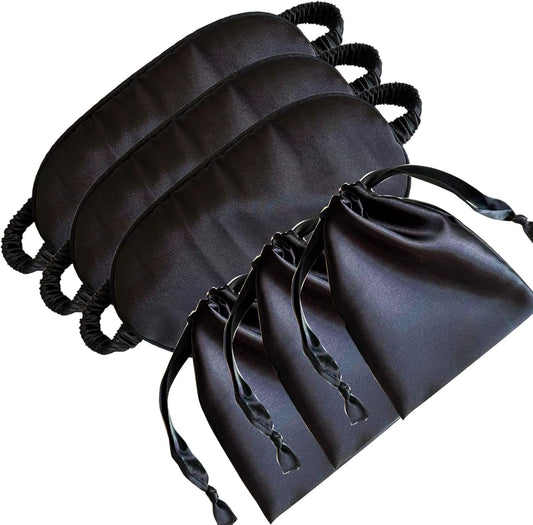 Silk Eye Mask for Sleeping - Satin Eye Cover with Silk Storage Bag Dark_Black 3Pcs Save 20%
