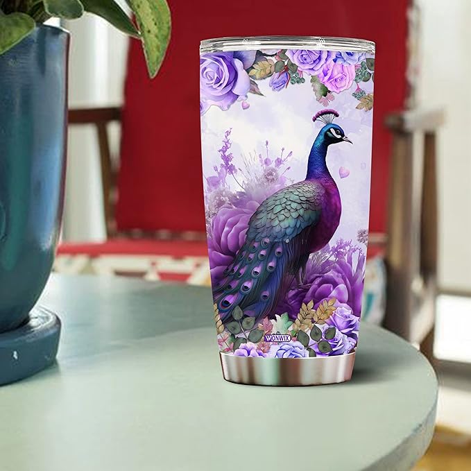 Personalized Peacock Tumbler Customized Name Peafowls Water Bottle Mugs Gift For Women Fan Custom Bird Lovers Mug 20oz Birthday Christmas Valentine Day Insulated Stainless Steel Coffee Cup with - Bloomnest