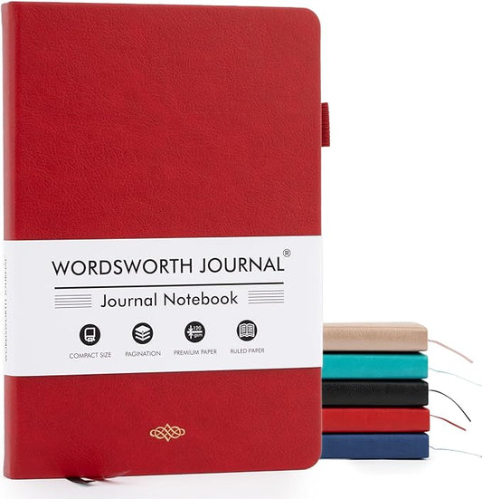 Wordsworth & Black A5 Lined Journal 216 Lined Pages, Hardcover Leather, 120 GSM Paper, Journaling Notebook for Work & Sketching, Journals for Women, Men - Gifts Box Included Red - Bloomnest