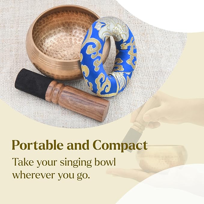 Tibetan Singing Bowl Set-Authentic Cuencos Tibetanos for Sound Healing, Meditation & Chakra Balancing - Includes Cushion, Mallet-Unique Spiritual Gifts for Women and Men (4.5 Inch Bowl) LNYSI