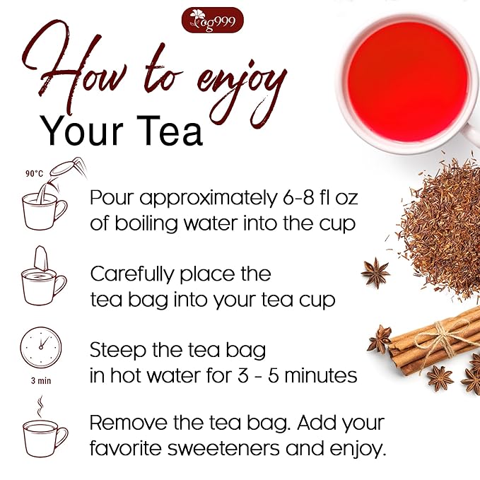 TOG999, 135 Premium Red Rooibos Tea Bags, 100% Natural & Pure from Rooibos Tea Leaves. Loose Leaf Rooibos Herbal Tea. Made with Natural Material Tea Bags. No Sugar, No Caffeine, No Gluten, Vegan. - Bloomnest