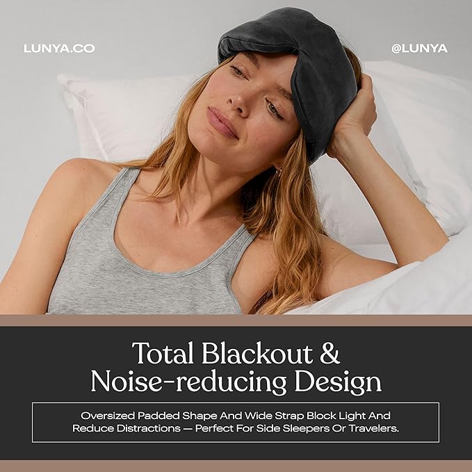 Lunya Weighted Silk Sleep Mask – Mulberry Silk Eye Cover with Cooling Glass Beads, Noise-Reducing Fit, Washable Fabric, and Travel Pouch – Sleeping Mask for Men and Women - Meditative Grey – Small - Bloomnest