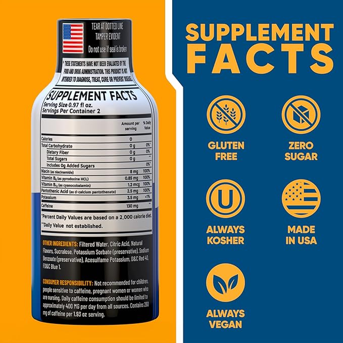 Blue Raspberry Extra Strength Energy Shot 24 pk – 260mg Natural Caffeine B12 B6 – Energy & Focus Support – 2 Servings Sugar Free Zero Calorie Green Tea B-Vitamins Electrolytes Vegan – 1.93 fl oz - Bloomnest