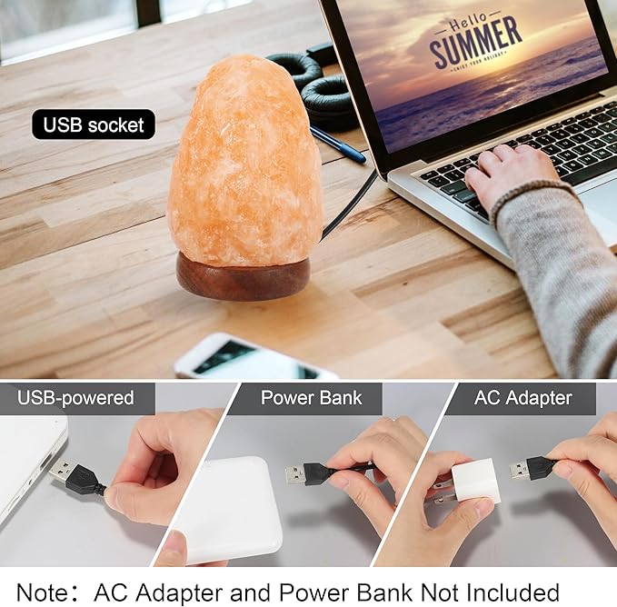 Wrcevtor Natural Salt Rock Night Lamp with 7 Colors Changing, Mini Small Crystal Salt Lamp for Home Decor and Gift - Natural Shaped, Premium Wood Base - Bloomnest
