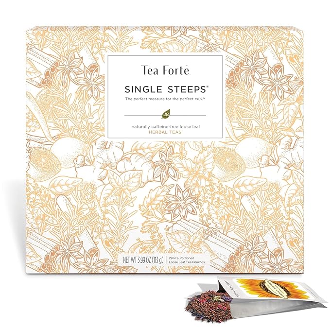 Tea Forte Herbal Tea Assortment Single Steeps Loose Leaf Premium Tea Gift Set Sampler, 28 Count, 2 of Each Assorted Blends Pre-Portioned Single Serve Pouches, Steeps 12 oz - Bloomnest