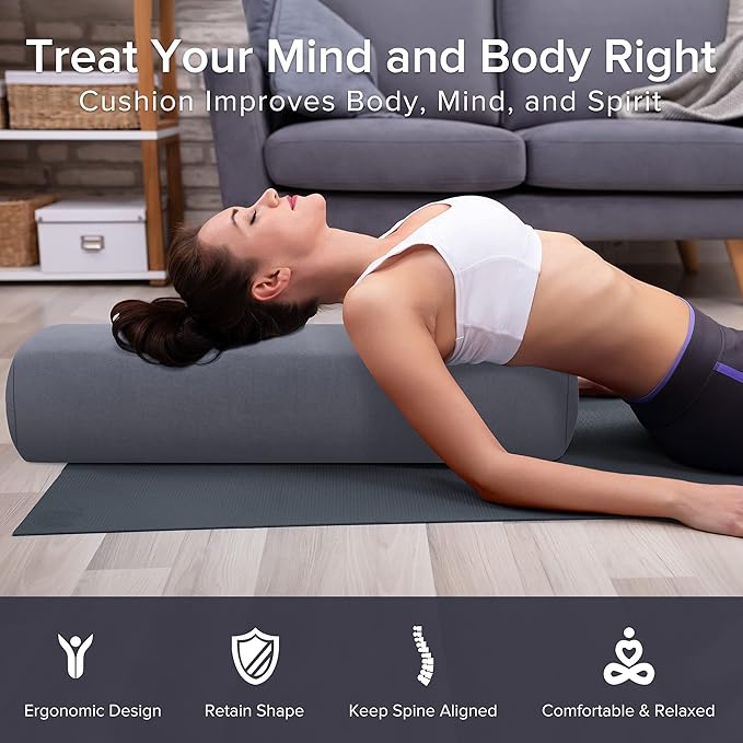 Simian Premium Meditation Bolster - Rectangular Support Cushion with Velvet Cover, Washable, for Restorative & Yin Yoga