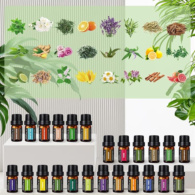 24 Bottles Essential Oil Set - Natural Essential Oils - Perfect for Diffuser, Massage, DIY Candle and Soap Making (5ml) - Bloomnest
