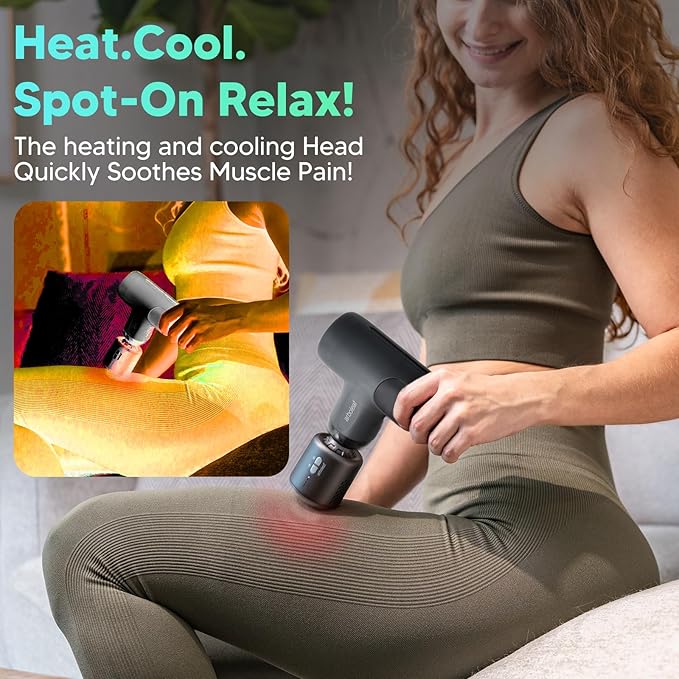 arboleaf Mini Thermacool Massage Gun, Heat and Cool Muscle Massager for Back Pain Relief, Hot Cold Percussion Massage, Heated Travel Massager Handheld Quiet, Gifts for Him Her - Bloomnest