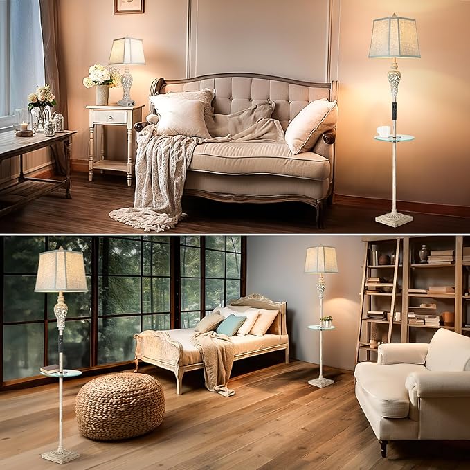 Rustic Floor Lamp, Living Room Lamps with Glass Tray, stepless diming Floor Lamp with Remote Control and USB A&C Charging Ports for Living Room Bedroom Office Smart Bulbs Included - Bloomnest