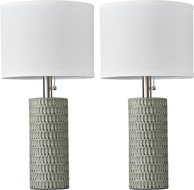 Table Lamps for Living Room Set of 2, Ceramic Table Lamps for Bedroom, 20" Modern Lamps for Night Stands, Green - Bloomnest