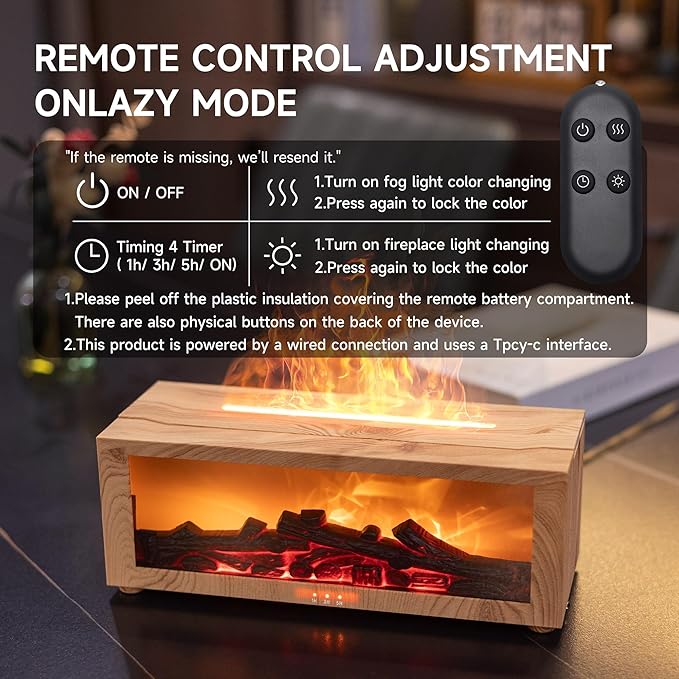 Fireplace Flame Air Diffuser Humidifier,7 Colors Aromatherapy Essential Oil Diffuser,Ultrasonic Aroma Humidifier with Timer for Home,Bedroom,Office,Yoga - Bloomnest