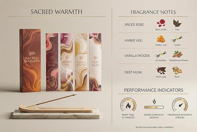 Premium Guruji Divinity Sacred Warmth Incense Sticks Gift Set with Holder | Hand-Rolled Masala Incense for Meditation, Yoga & Home Fragrance Guruji+Divinity
